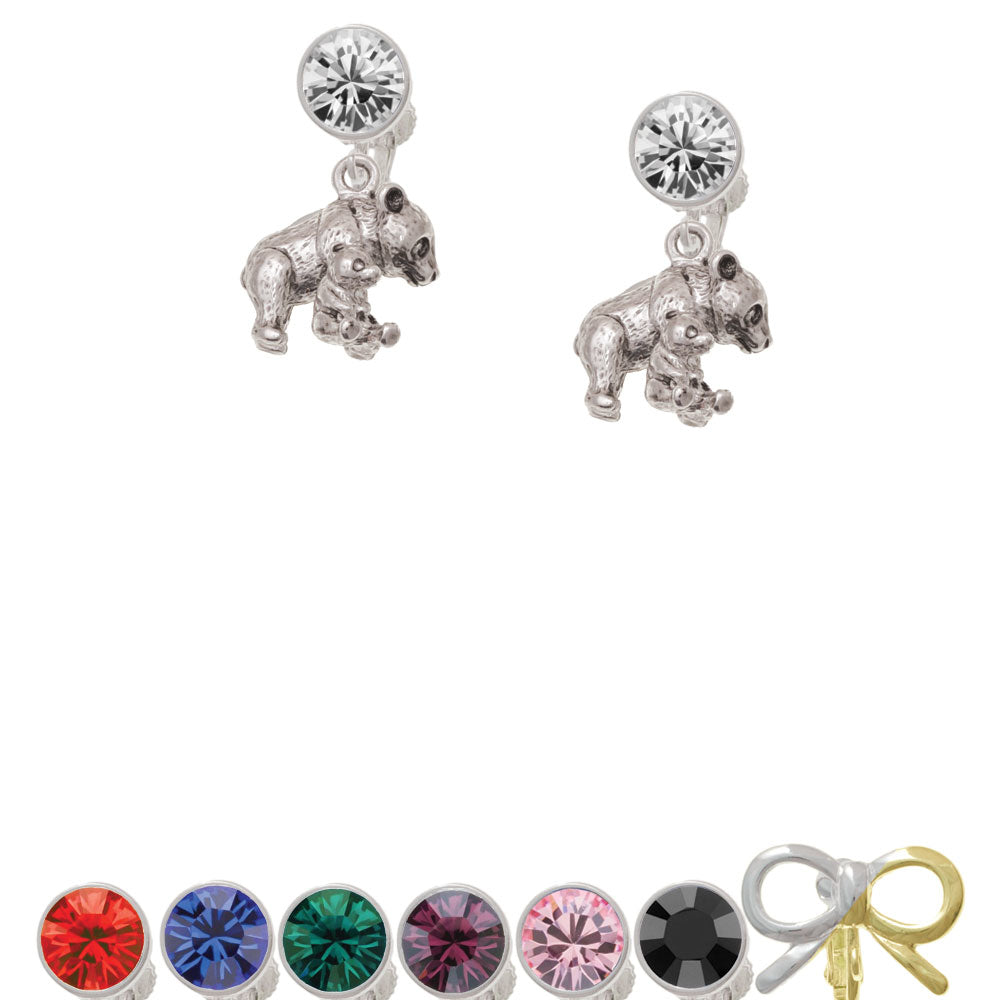 Panda with Baby Crystal Clip On Earrings Image 1