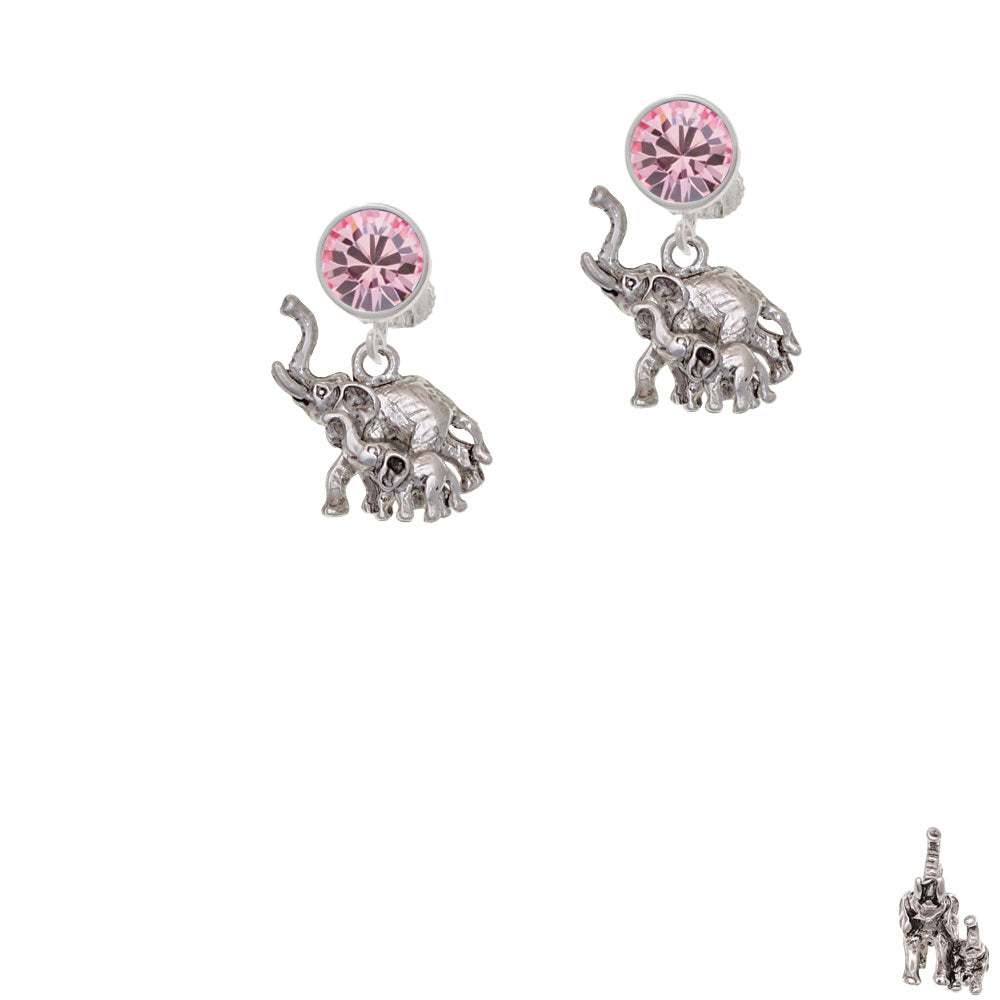 Elephant with Baby Crystal Clip On Earrings Image 4