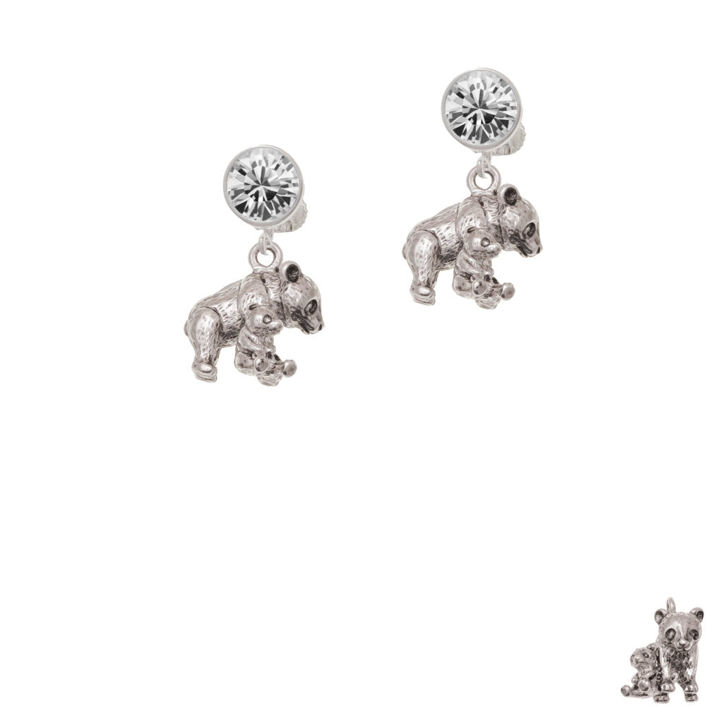 Panda with Baby Crystal Clip On Earrings Image 2