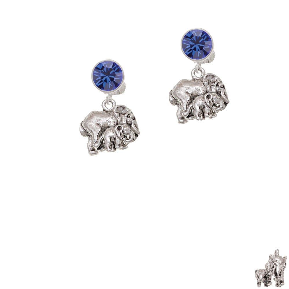 Loved Elephant with Baby Crystal Clip On Earrings Image 1