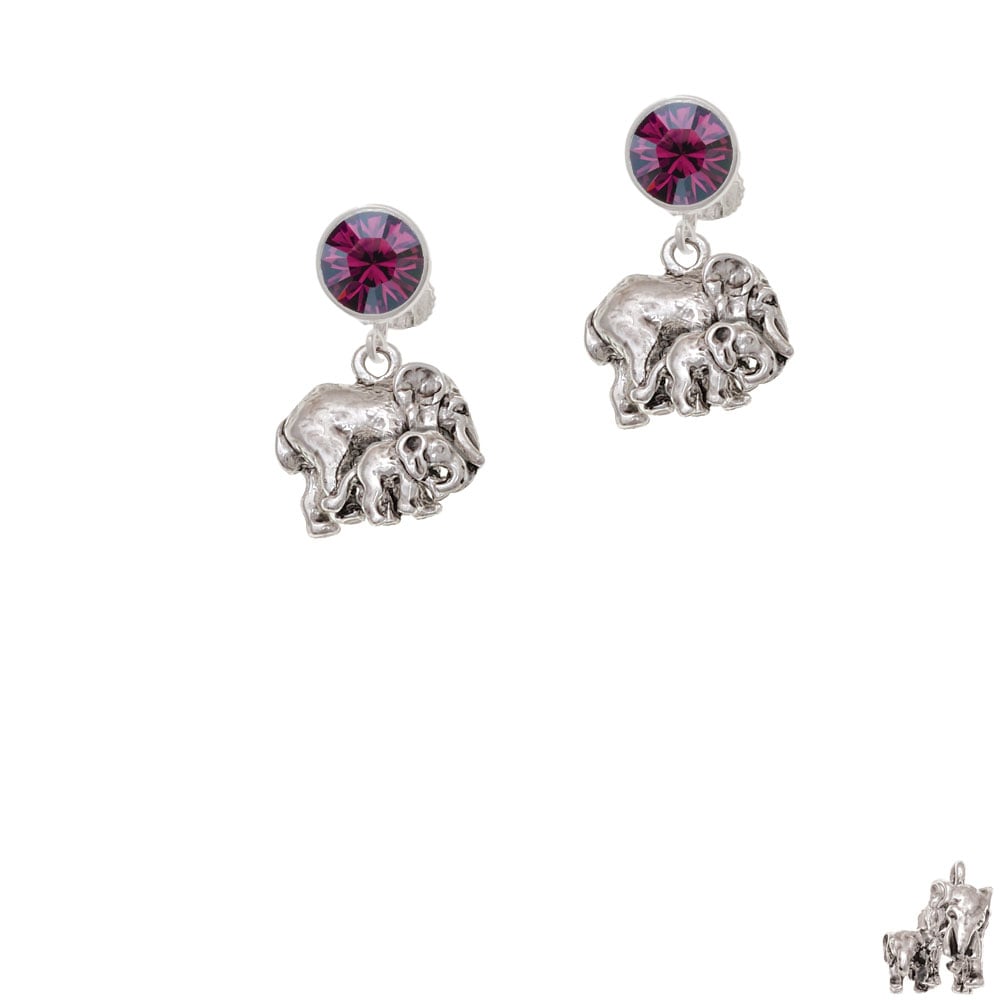 Loved Elephant with Baby Crystal Clip On Earrings Image 1