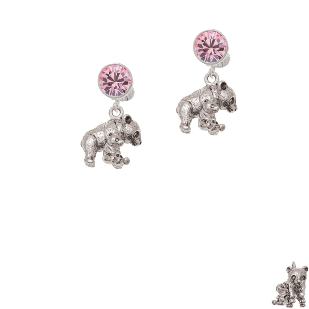 Panda with Baby Crystal Clip On Earrings Image 4