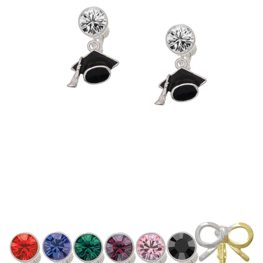 3-D Graduation Hat Crystal Clip On Earrings Image 1