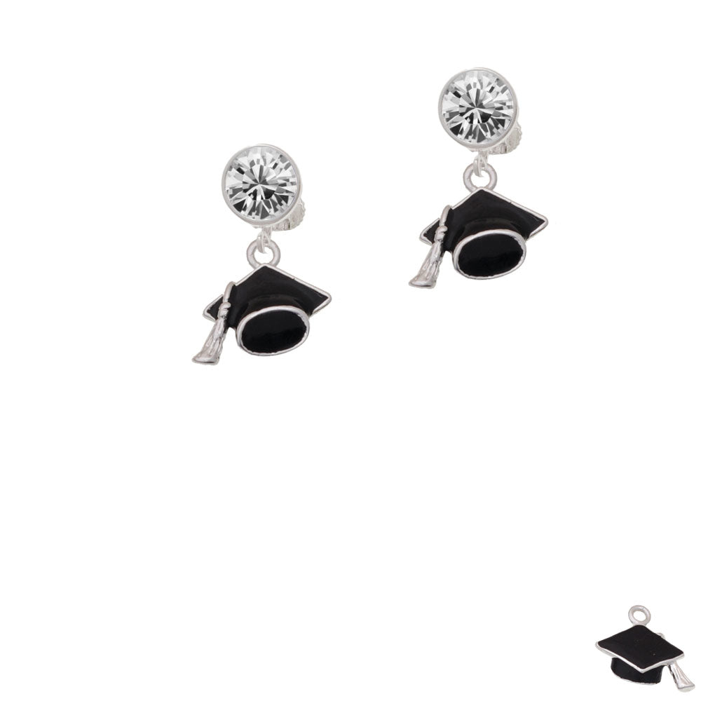 3-D Graduation Hat Crystal Clip On Earrings Image 2