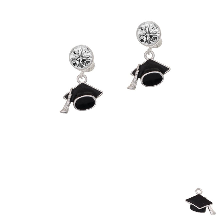 3-D Graduation Hat Crystal Clip On Earrings Image 1