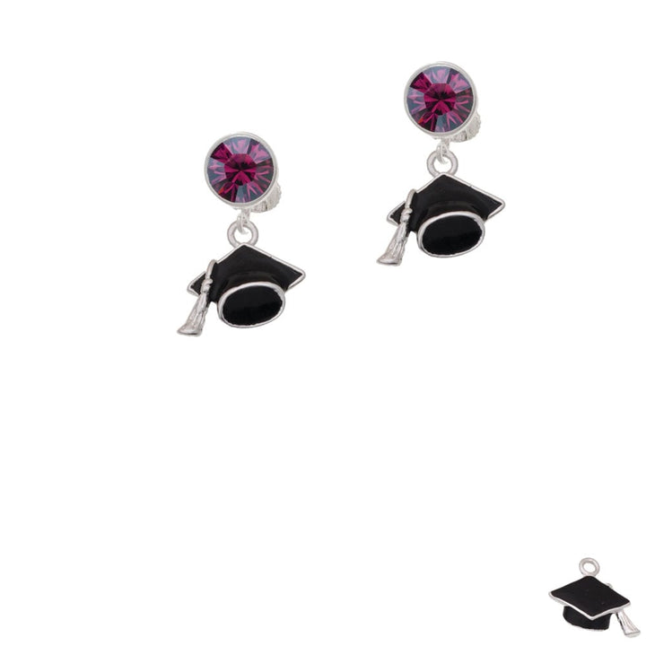 3-D Graduation Hat Crystal Clip On Earrings Image 1