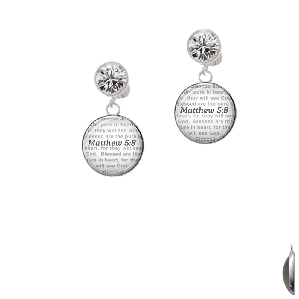 Domed Matthew 5:8 Crystal Clip On Earrings Image 1