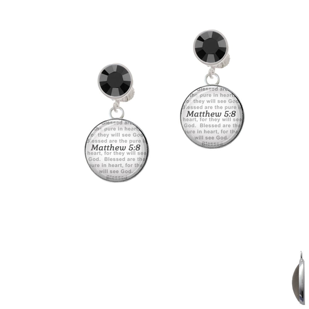 Domed Matthew 5:8 Crystal Clip On Earrings Image 1