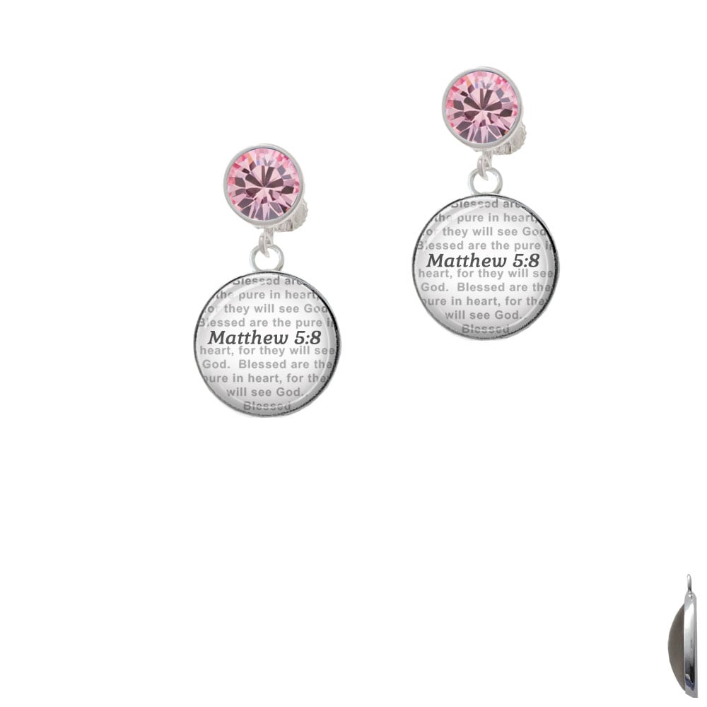 Domed Matthew 5:8 Crystal Clip On Earrings Image 1