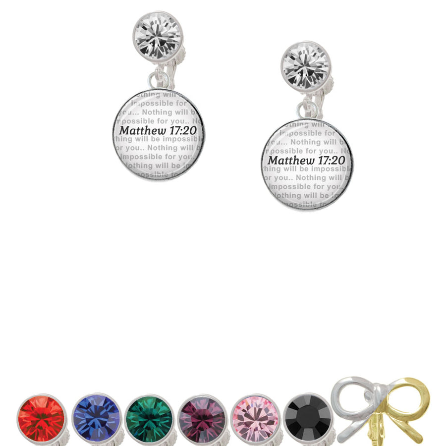 Domed Matthew 17:20 Crystal Clip On Earrings Image 1