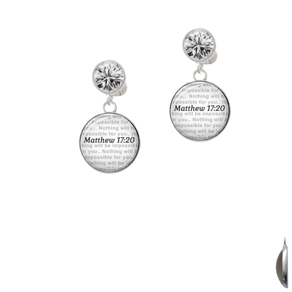 Domed Matthew 17:20 Crystal Clip On Earrings Image 1