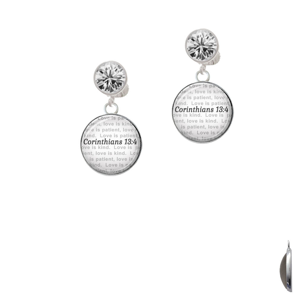 Domed Corinthians 13:4 Crystal Clip On Earrings Image 2