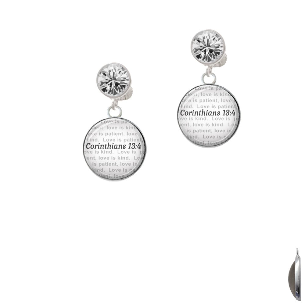 Domed Corinthians 13:4 Crystal Clip On Earrings Image 1