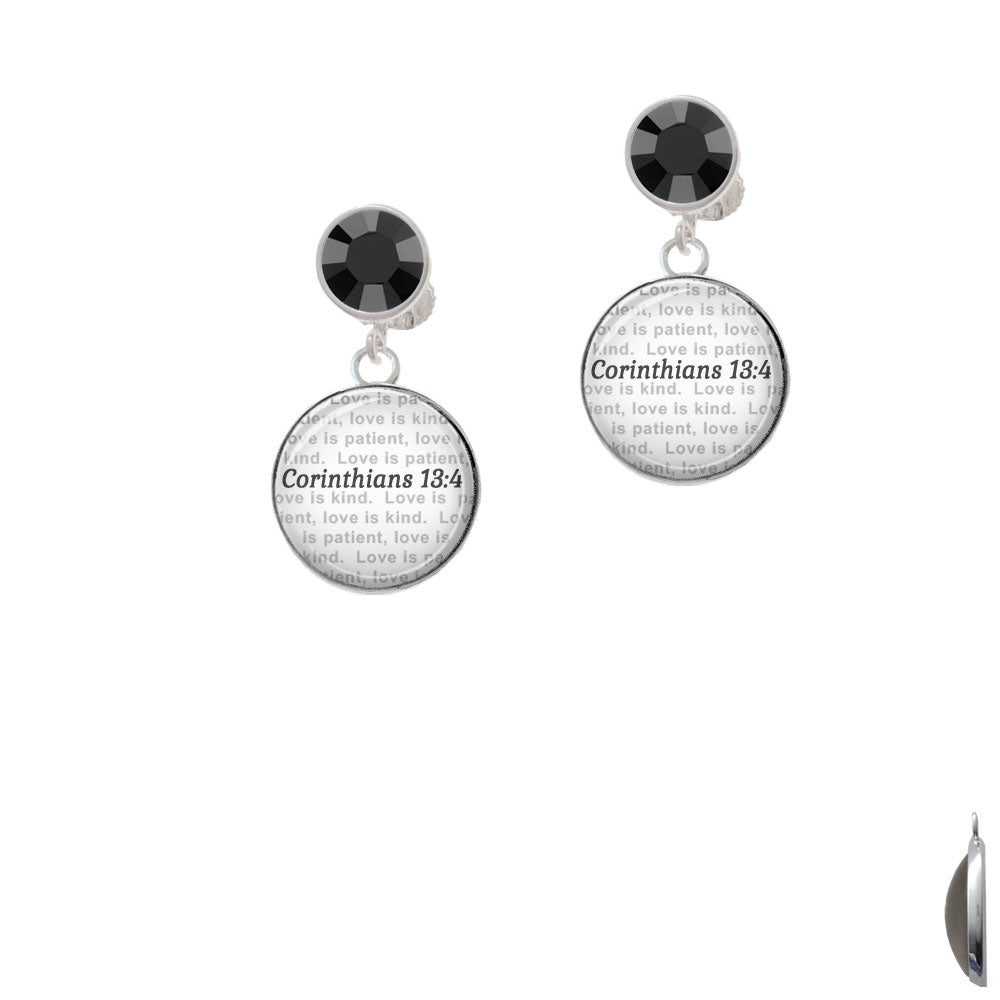 Domed Corinthians 13:4 Crystal Clip On Earrings Image 3