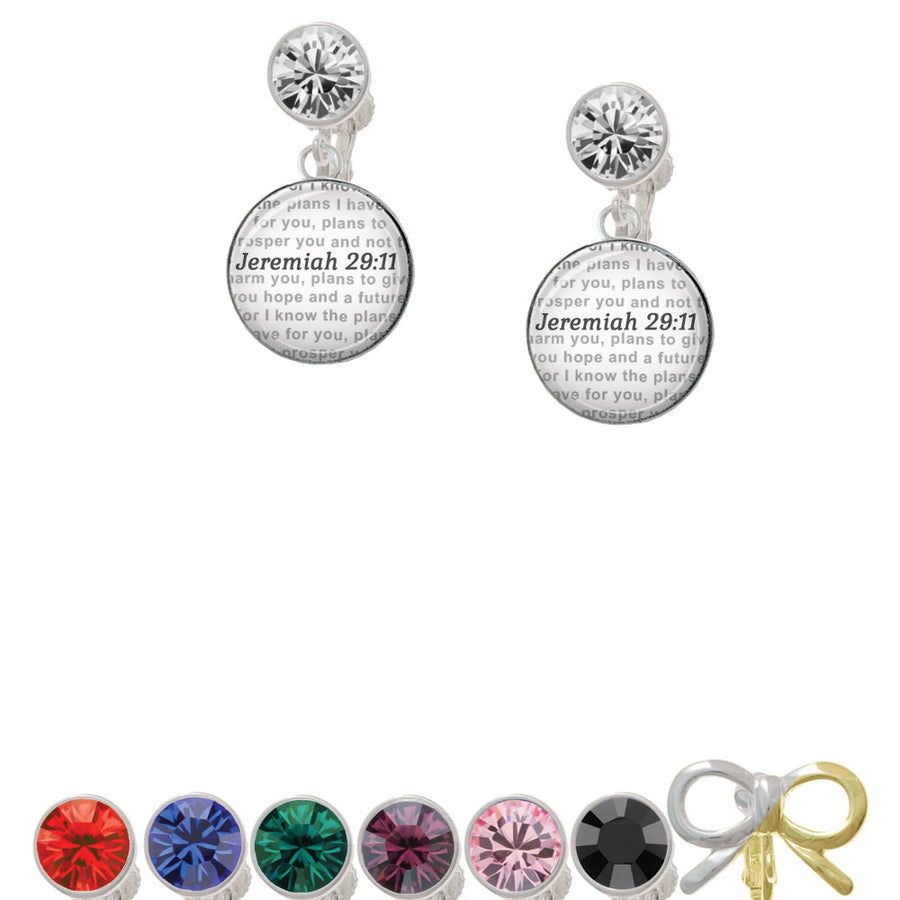 Domed Jeremiah 29:11 Crystal Clip On Earrings Image 1