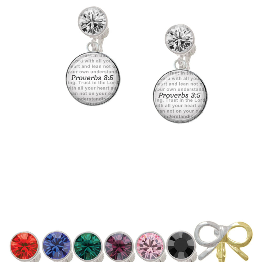 Domed Proverbs 3:5 Crystal Clip On Earrings Image 1