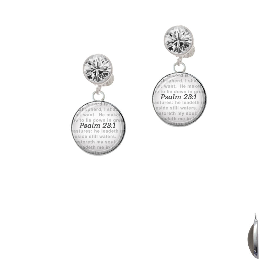 Domed Psalm 23:1 Crystal Clip On Earrings Image 2