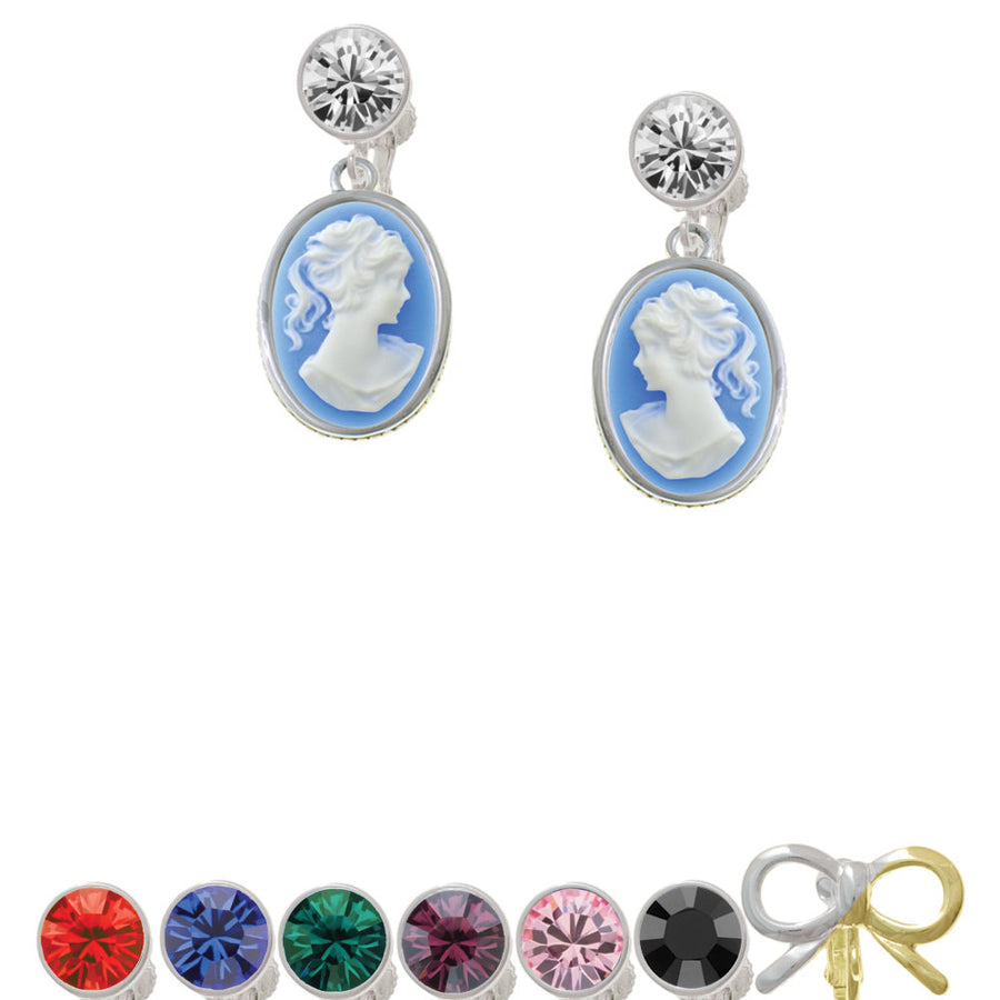 Small Blue Oval Cameo Crystal Clip On Earrings Image 1