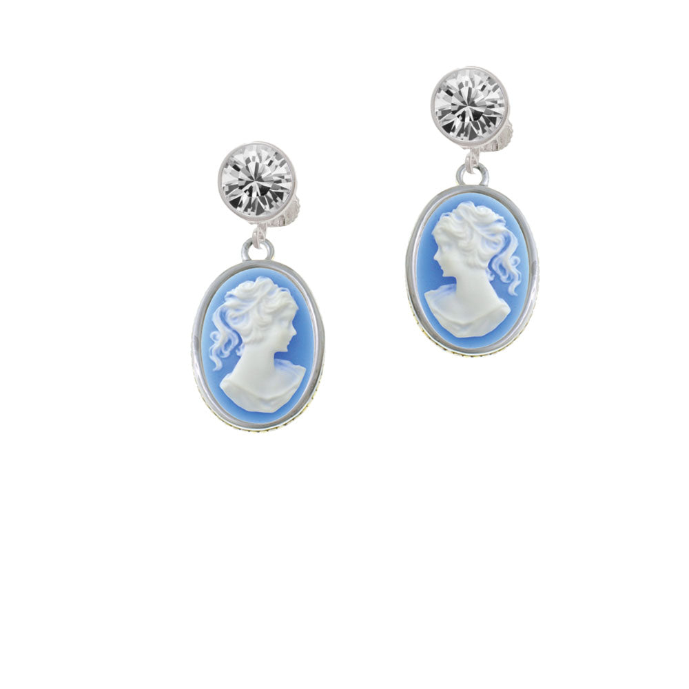 Small Blue Oval Cameo Crystal Clip On Earrings Image 2