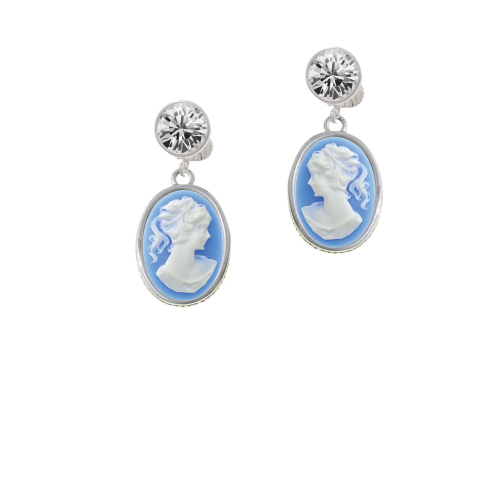 Small Blue Oval Cameo Crystal Clip On Earrings Image 1