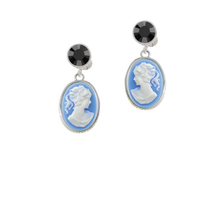 Small Blue Oval Cameo Crystal Clip On Earrings Image 3