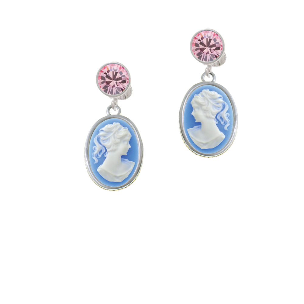 Small Blue Oval Cameo Crystal Clip On Earrings Image 4