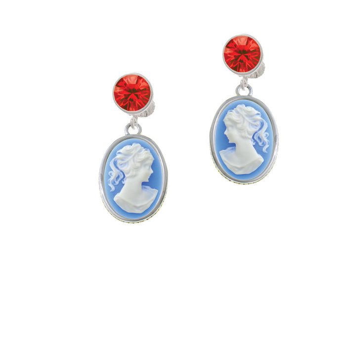 Small Blue Oval Cameo Crystal Clip On Earrings Image 4