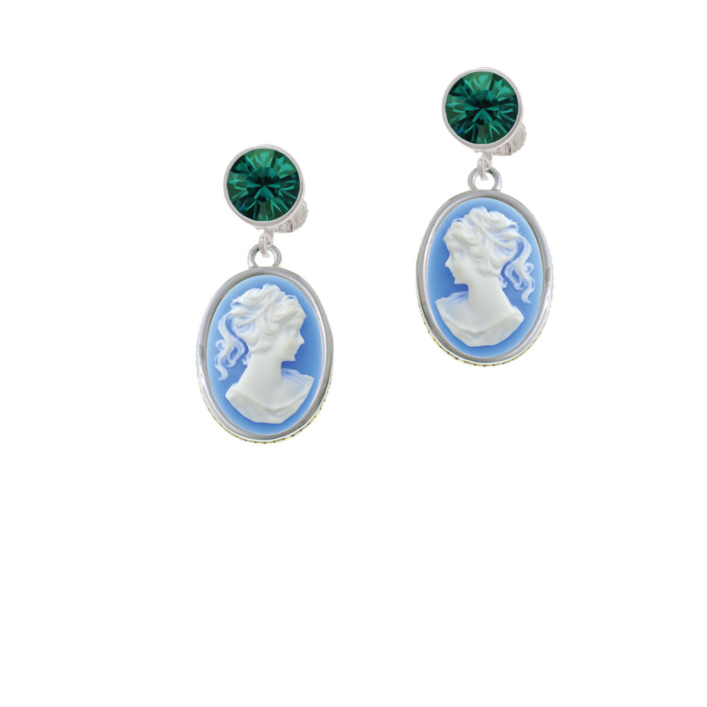 Small Blue Oval Cameo Crystal Clip On Earrings Image 6