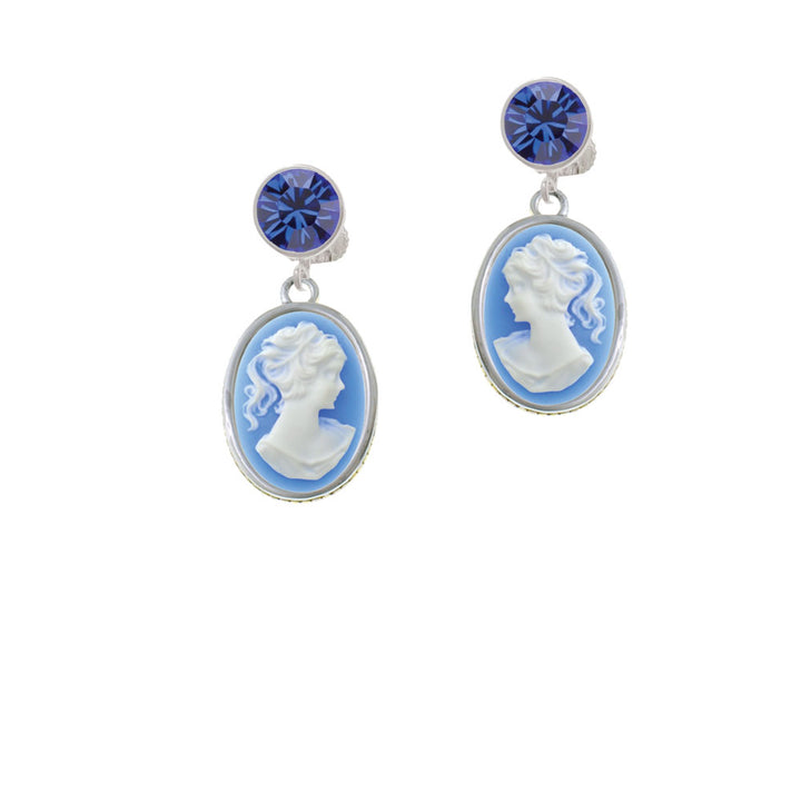 Small Blue Oval Cameo Crystal Clip On Earrings Image 7