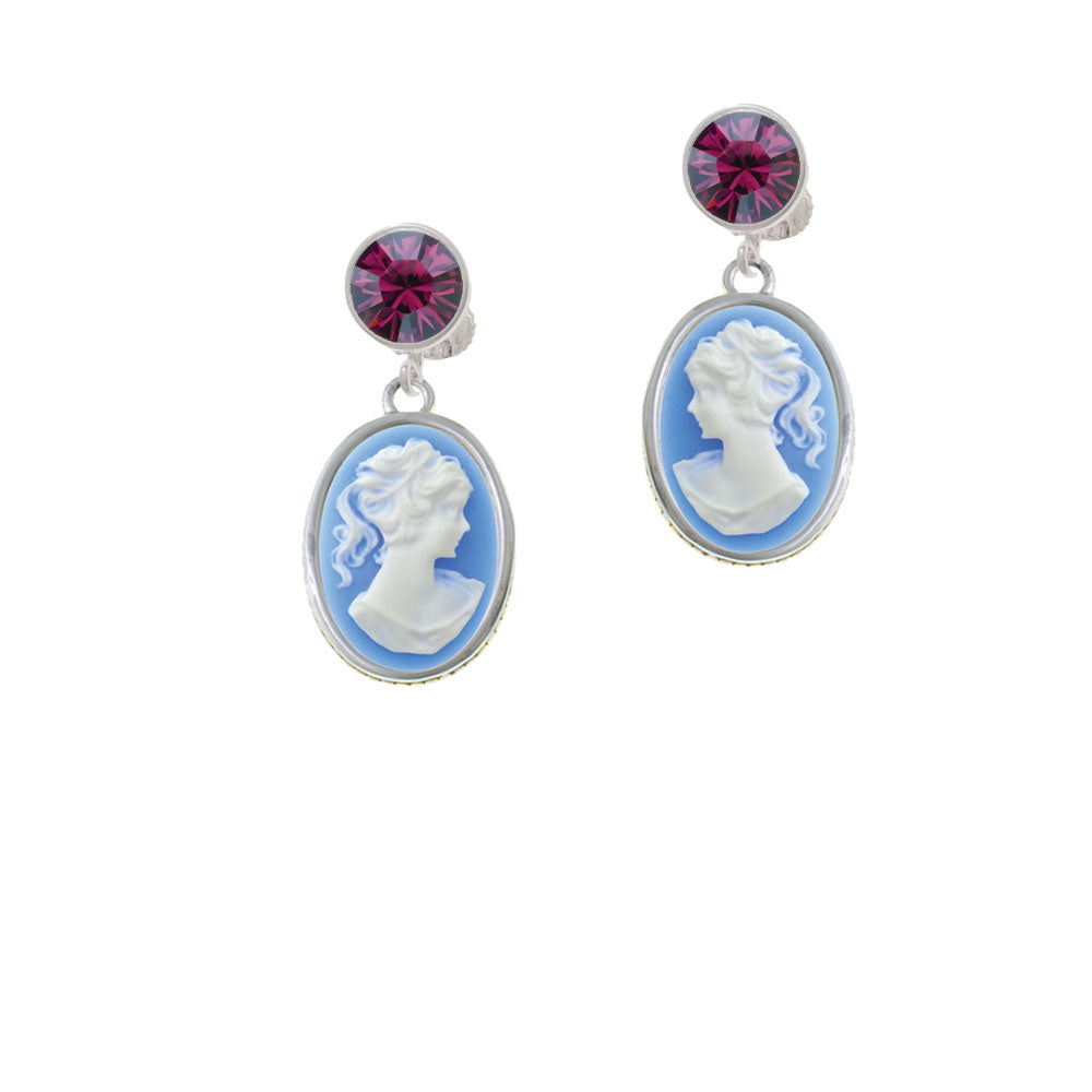 Small Blue Oval Cameo Crystal Clip On Earrings Image 8