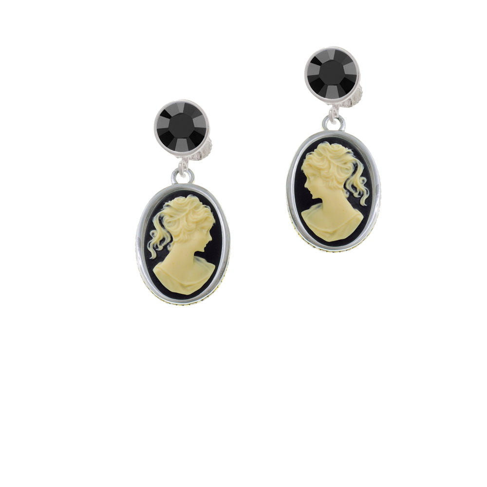 Small Black Oval Cameo Crystal Clip On Earrings Image 3