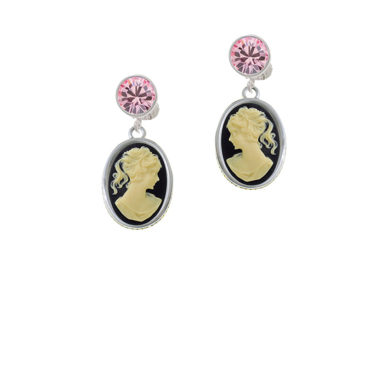 Small Black Oval Cameo Crystal Clip On Earrings Image 4