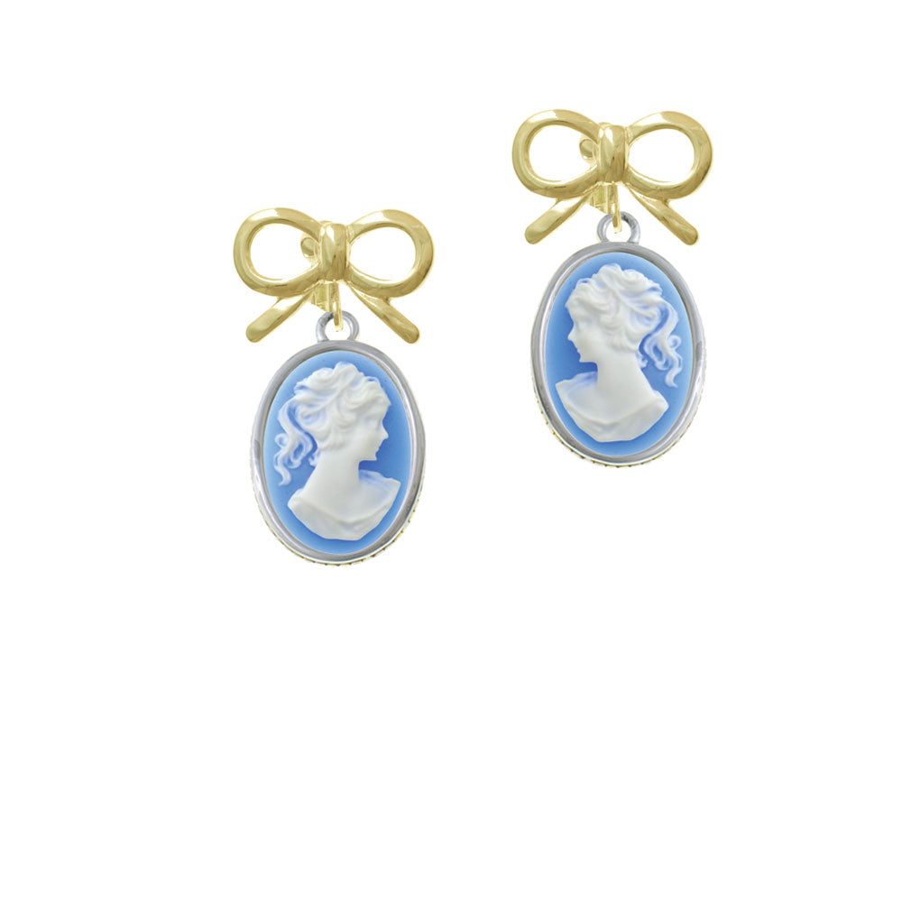 Small Blue Oval Cameo Crystal Clip On Earrings Image 10