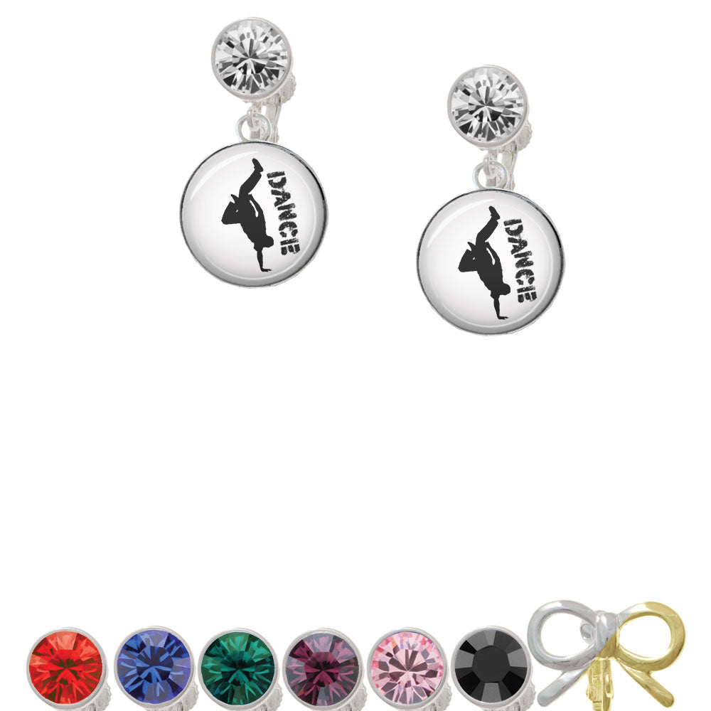 Domed Hip Hop Handstand Dance Crystal Clip On Earrings Image 1