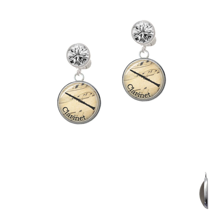 Domed Music - Clarinet Crystal Clip On Earrings Image 1