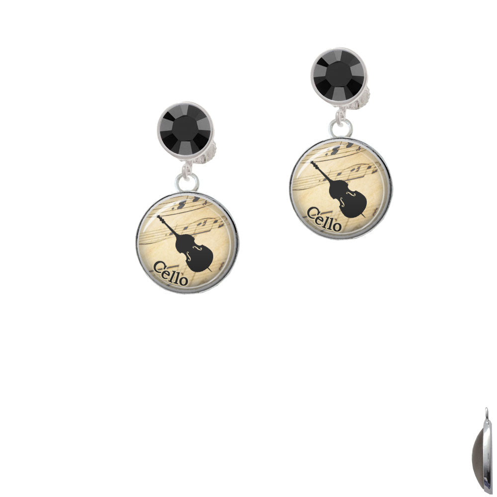 Domed Music - Cello Crystal Clip On Earrings Image 3