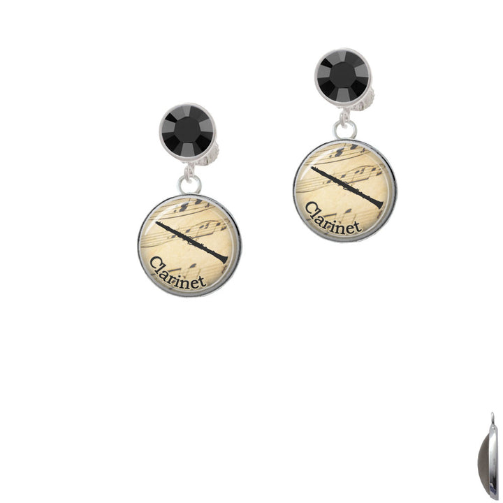 Domed Music - Clarinet Crystal Clip On Earrings Image 3