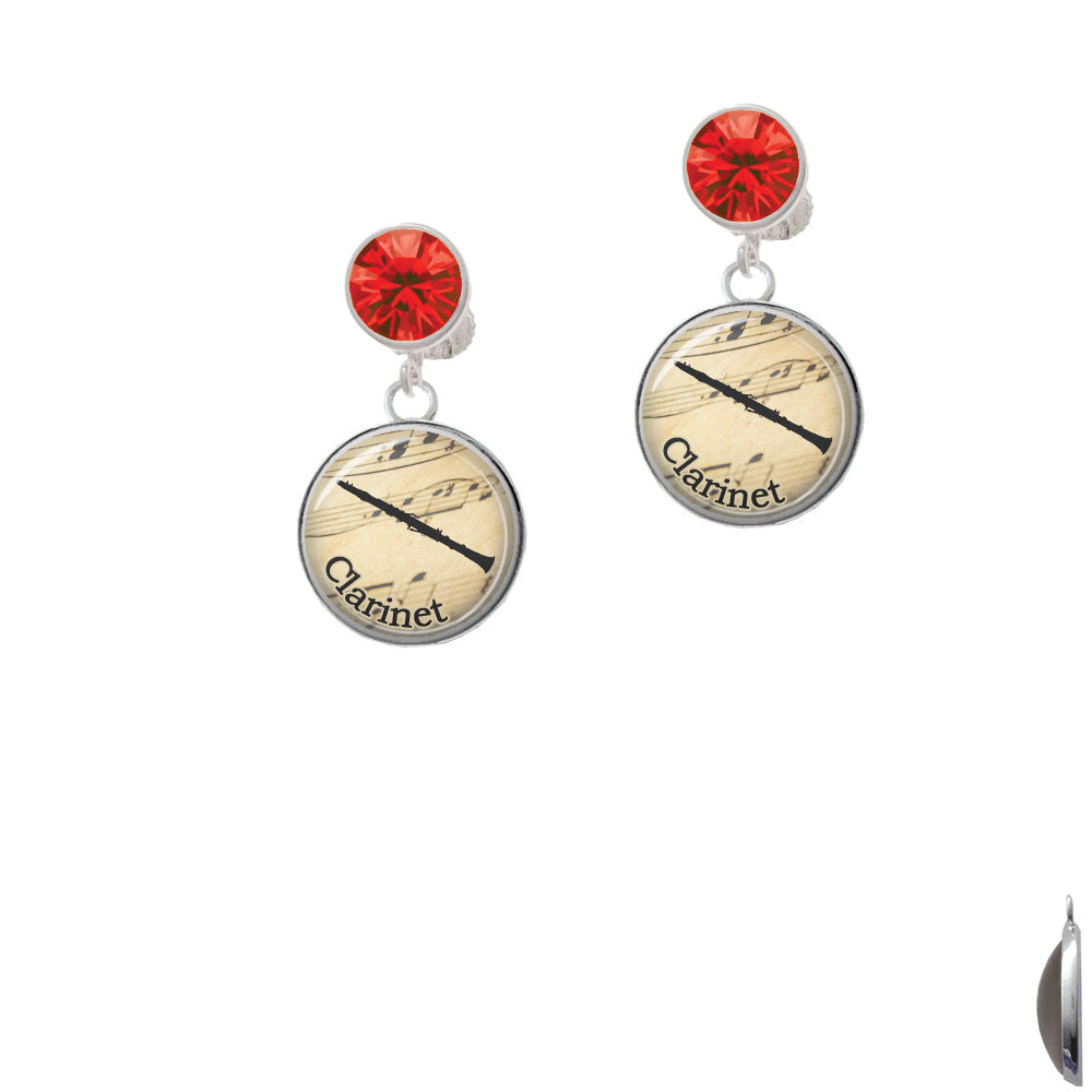 Domed Music - Clarinet Crystal Clip On Earrings Image 4