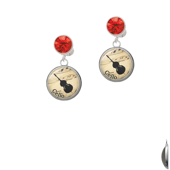 Domed Music - Cello Crystal Clip On Earrings Image 4