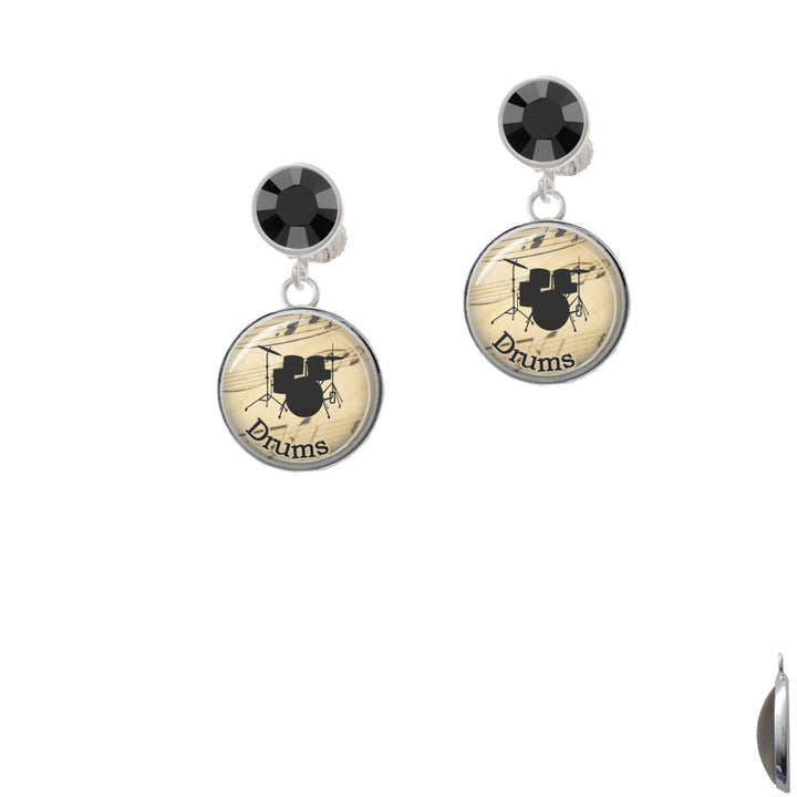 Domed Music - Drums Crystal Clip On Earrings Image 3