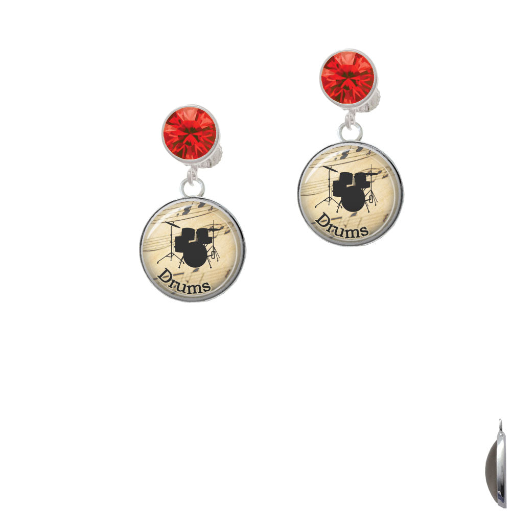 Domed Music - Drums Crystal Clip On Earrings Image 4