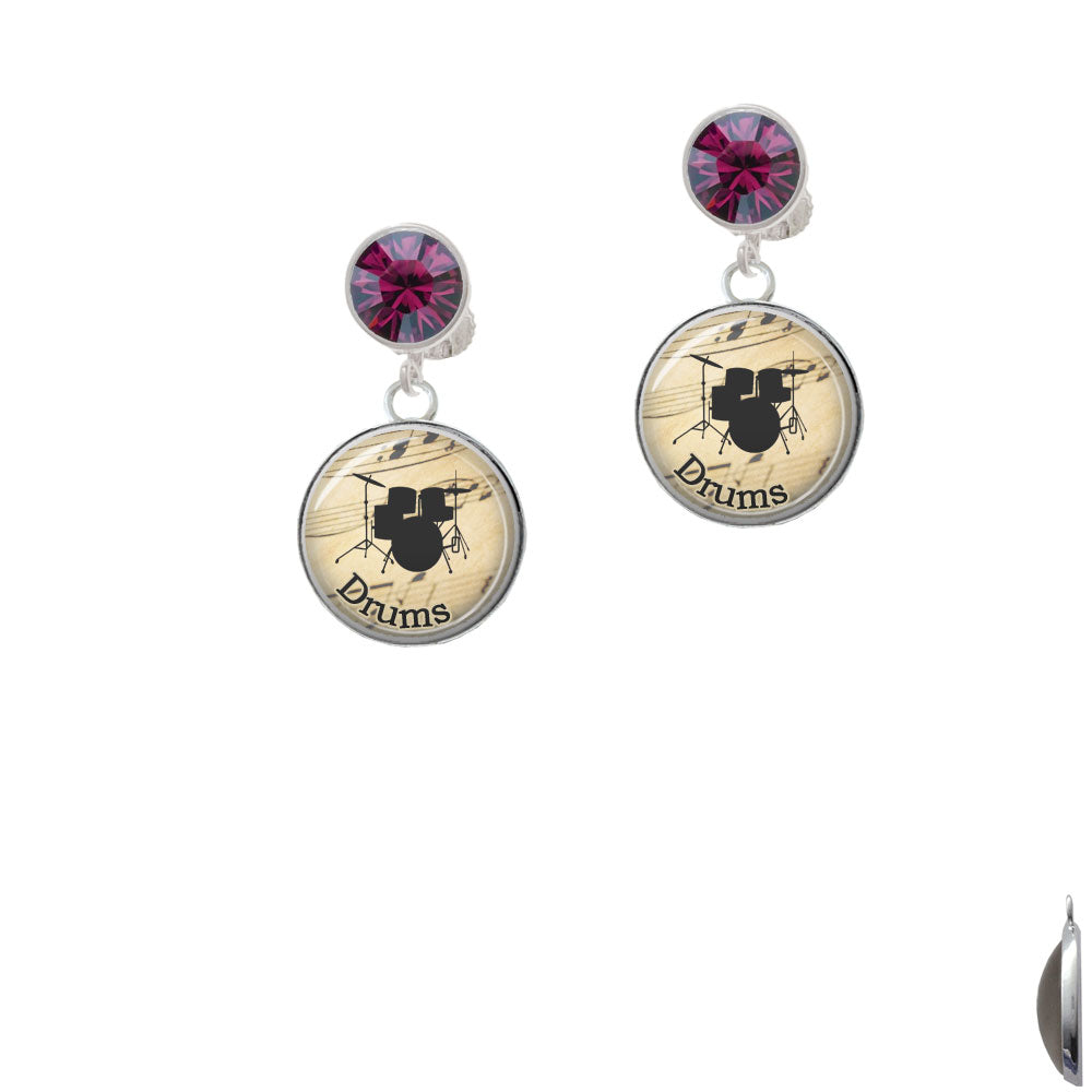 Domed Music - Drums Crystal Clip On Earrings Image 8