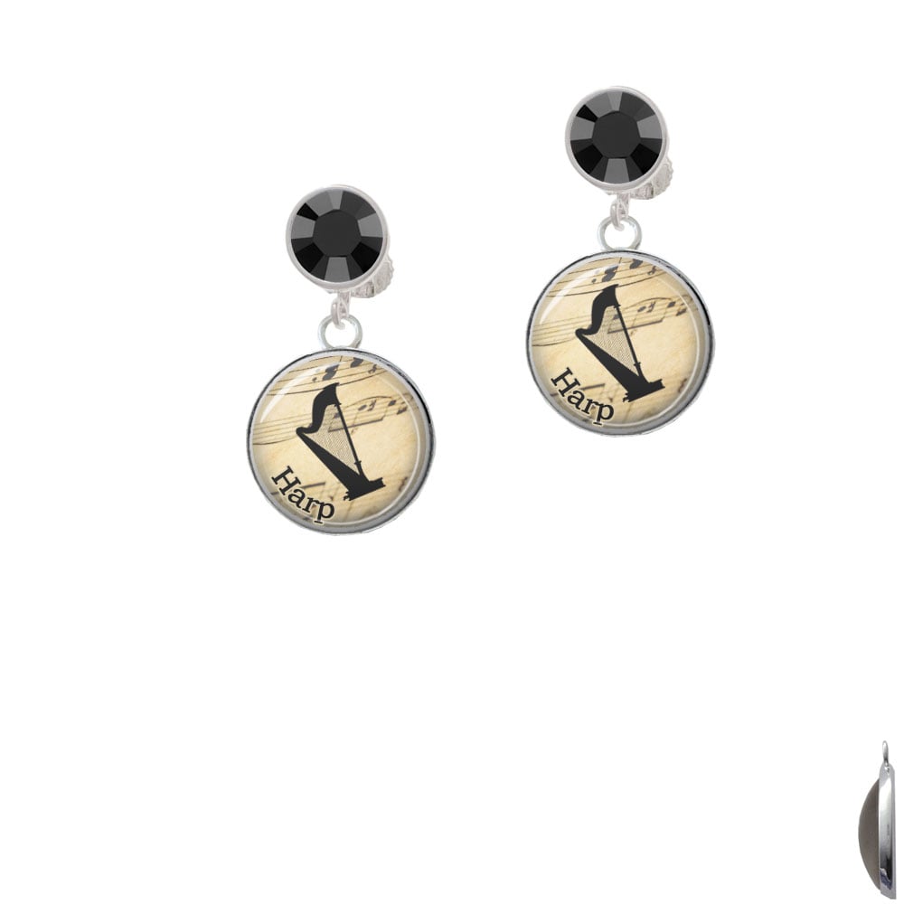 Domed Music - Harp Crystal Clip On Earrings Image 1