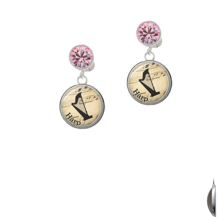 Domed Music - Harp Crystal Clip On Earrings Image 1