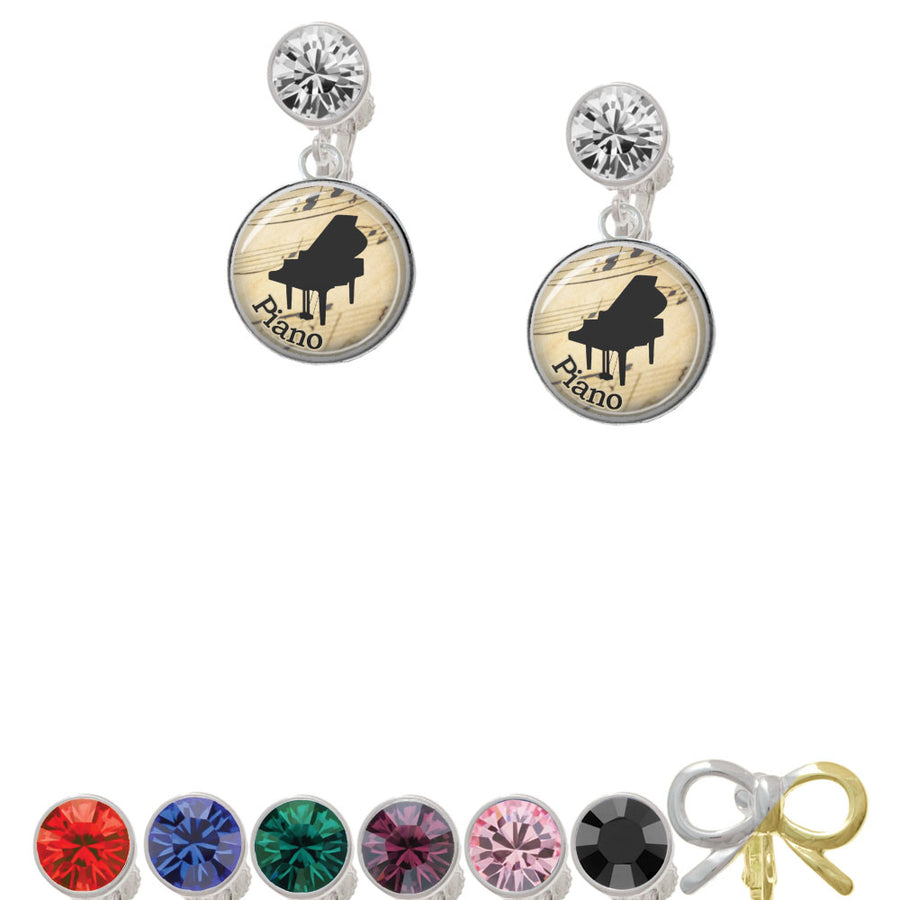 Domed Music - Piano Crystal Clip On Earrings Image 1