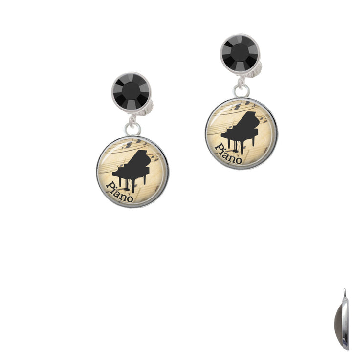 Domed Music - Piano Crystal Clip On Earrings Image 3