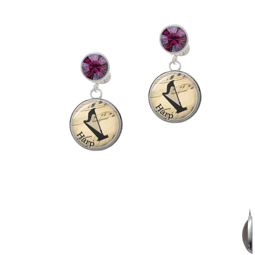 Domed Music - Harp Crystal Clip On Earrings Image 8