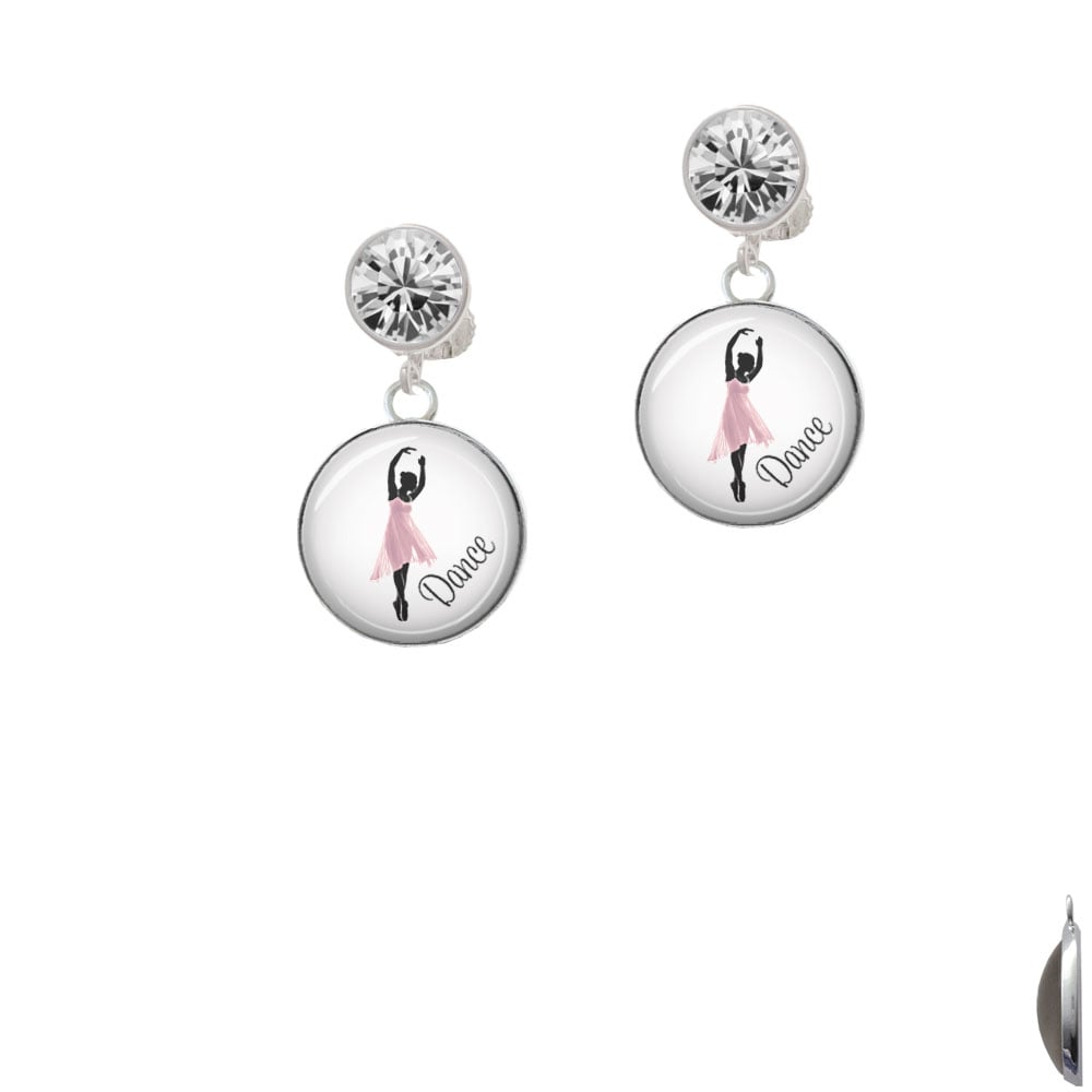 Domed Pink Ballet Dancer Crystal Clip On Earrings Image 2