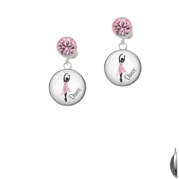 Domed Pink Ballet Dancer Crystal Clip On Earrings Image 4