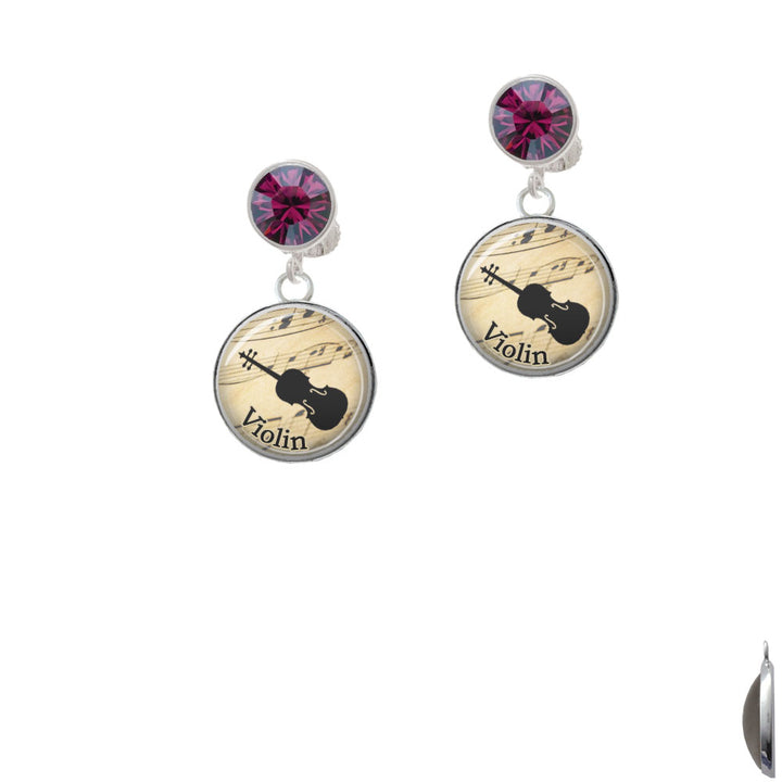 Domed Music - Violin Crystal Clip On Earrings Image 8